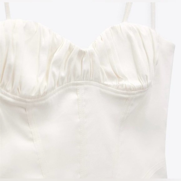 Zara Corset Sweetheart Neckline Linen Blend White Bodysuit - Picture 3 of 10